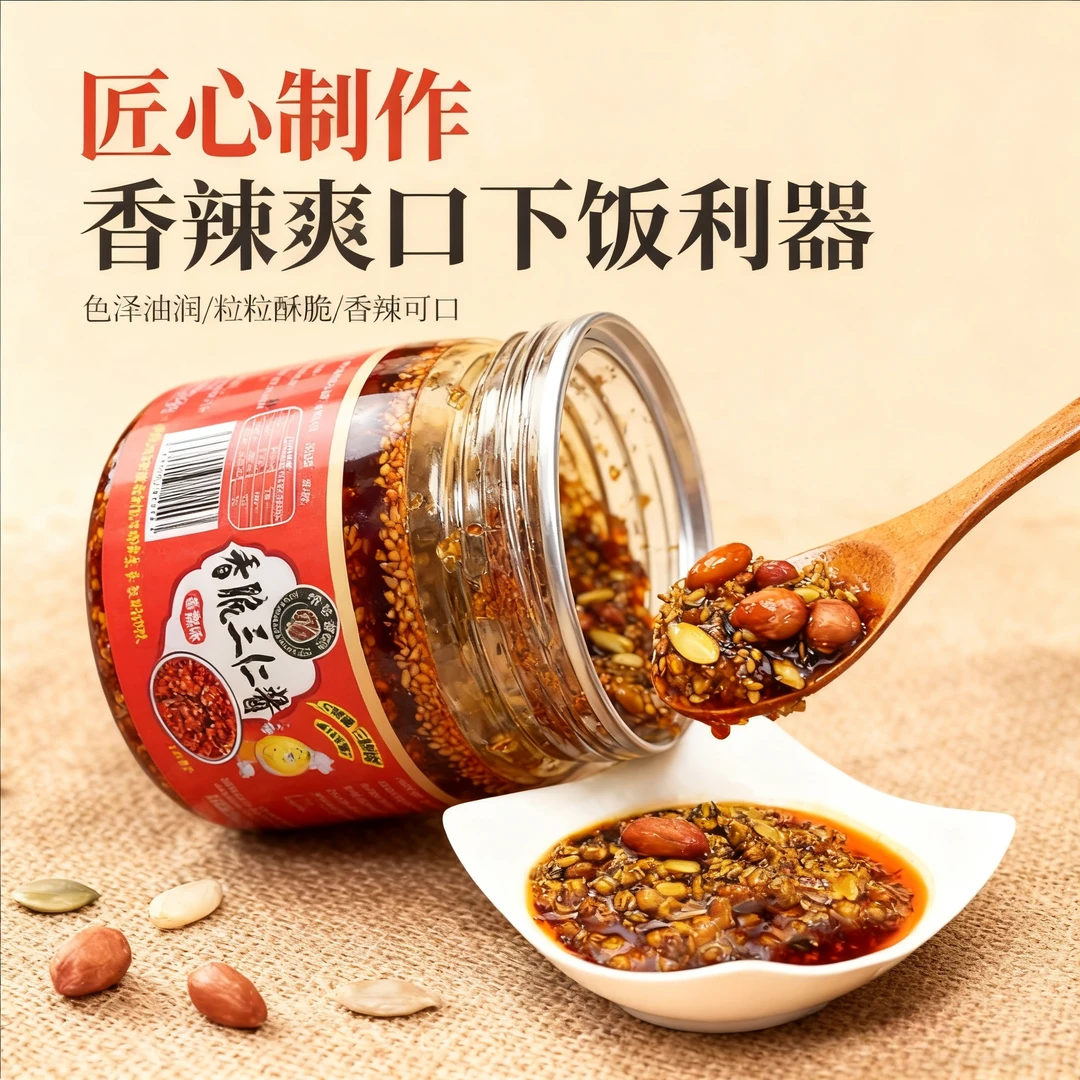 【下饭利器】香脆三仁酱一口下去满口留香下饭神器香辣