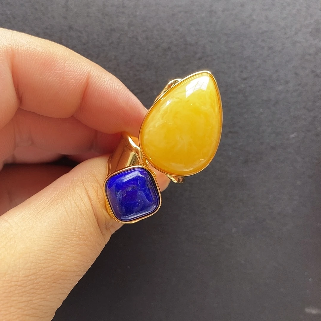 琥珀未镶嵌裸石戒指