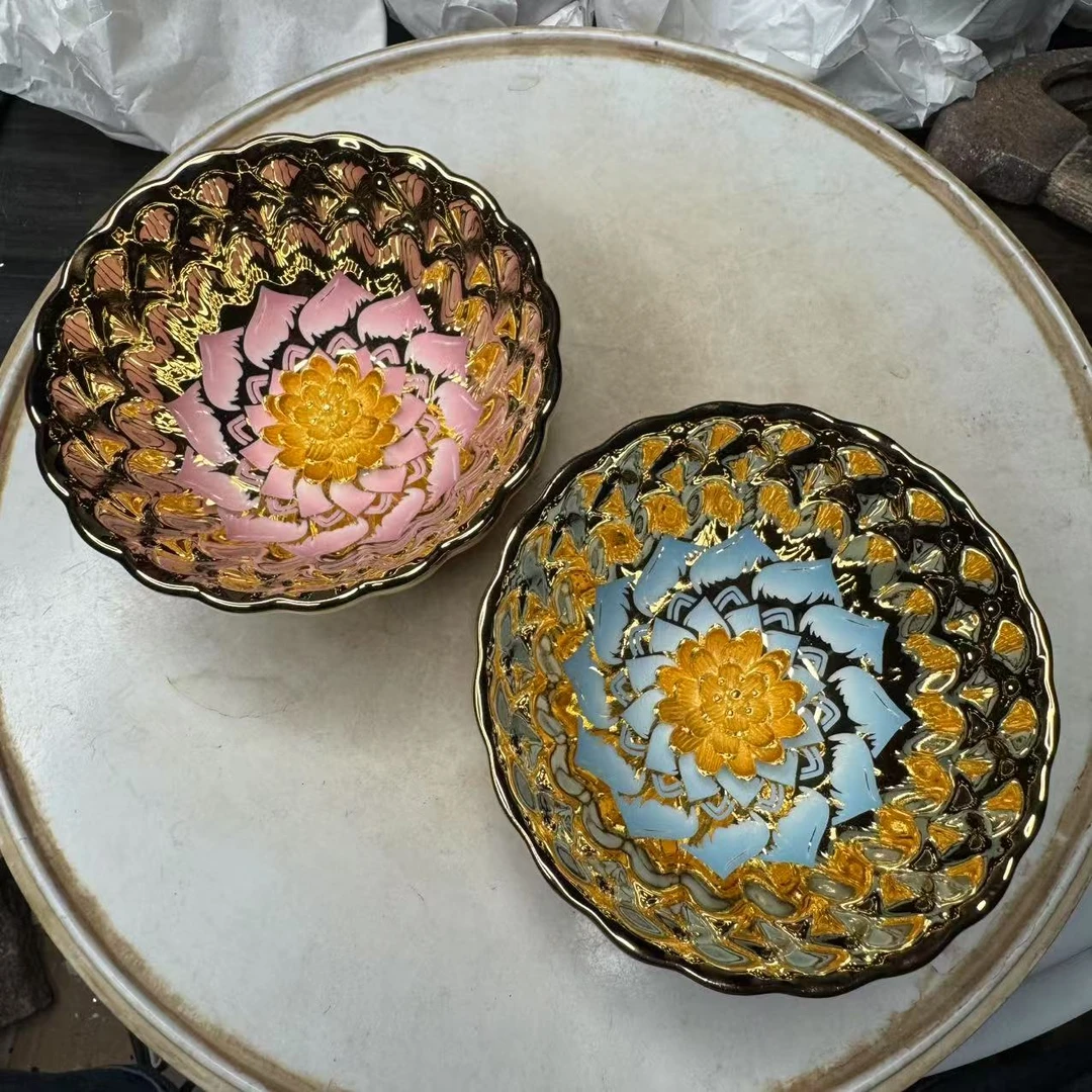 金玉满堂 红粉佳人+蓝色妖姬 金莲花对杯