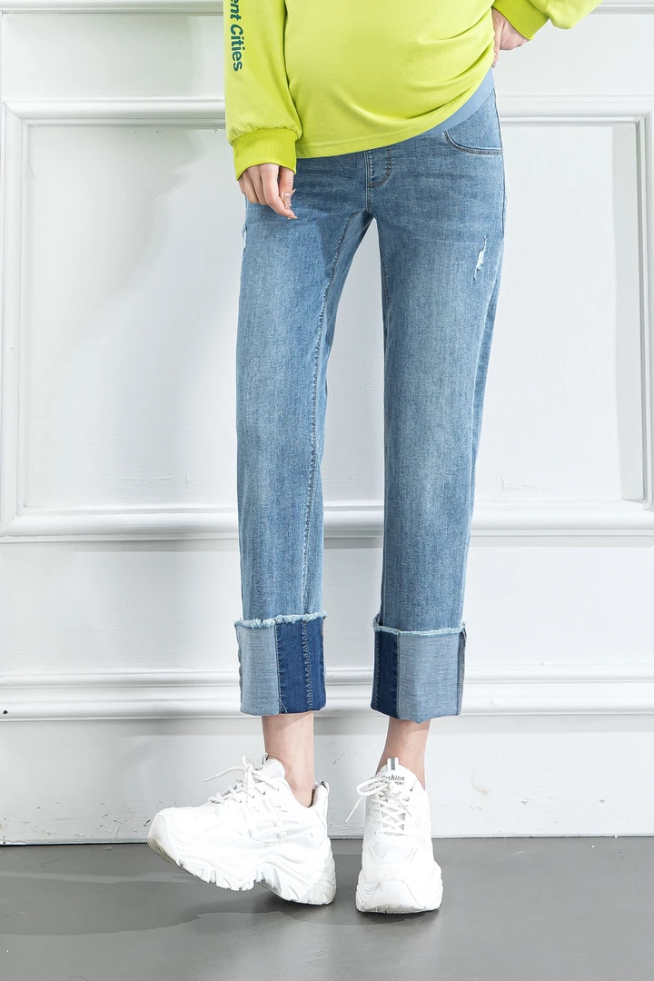 【实体店高品质】孕妇装春夏新款九分牛仔烟管裤