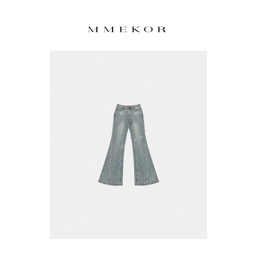 MMEKOR“芭比裤”2025春款新款普赛克丹宁百搭牛仔微喇裤 79681