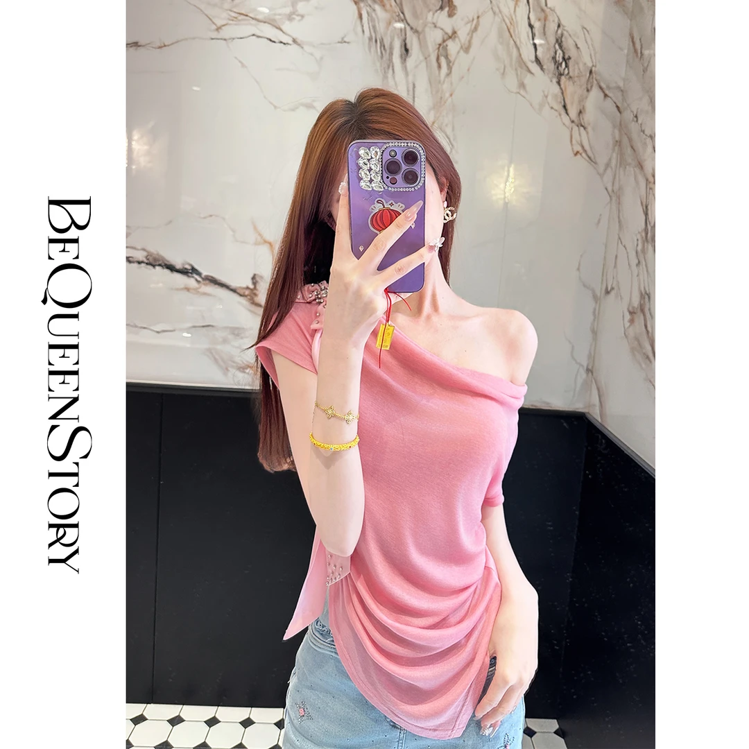 韩韩IU【微醺小调】高定含桑蚕丝立体蝴蝶结修身收腰夏装新款T恤