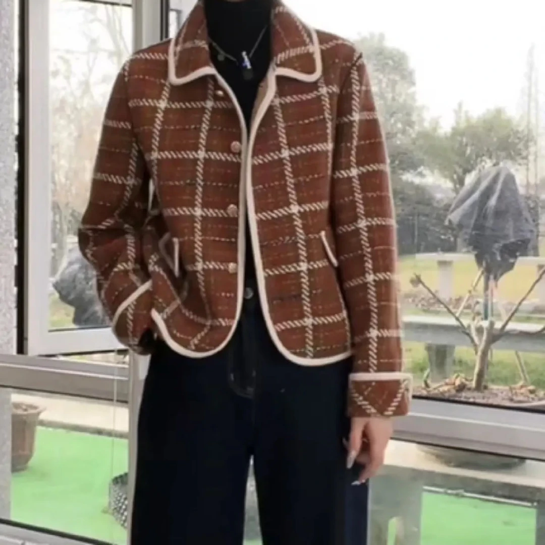 D015小香风百搭大衣女短款秋冬气质高级感小个子双面呢毛呢外套