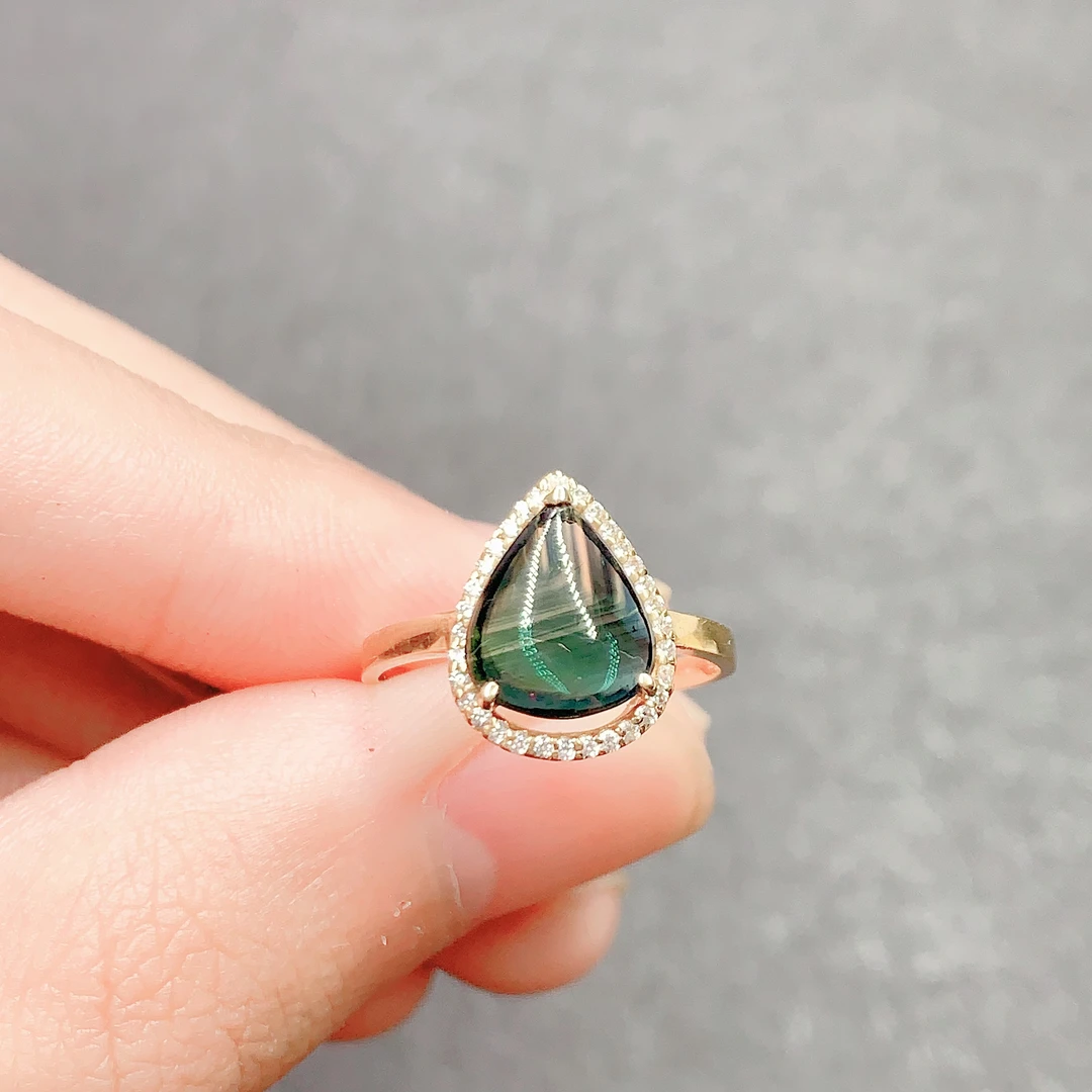 18k金天然蓝宝石戒指9x10总重2.45g水滴形简约时尚