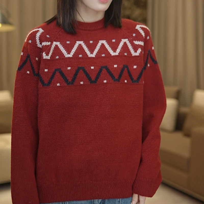 [清仓款]SZZ-LM6768圆领波浪纹图案女装针织衫