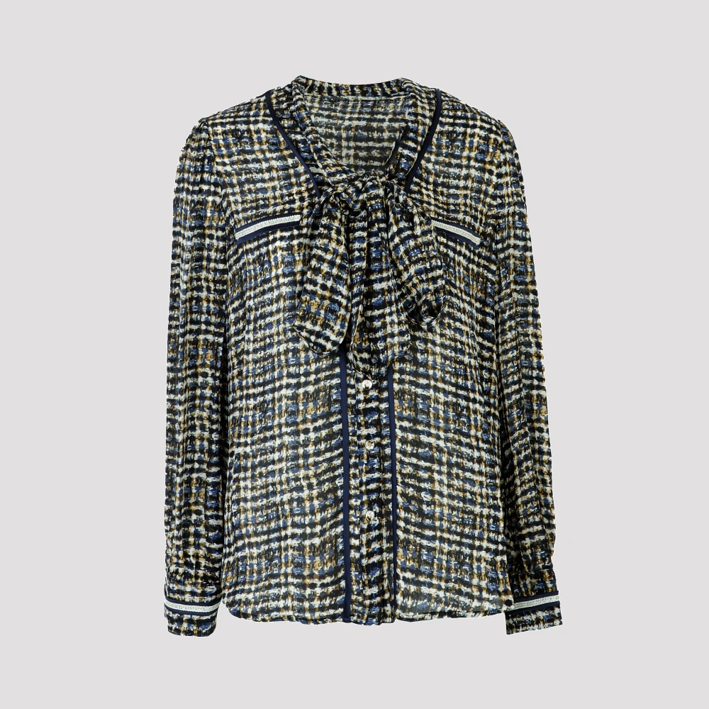 【李美丽专享】小香风桑蚕丝系带条纹长袖上衣复古百搭衬衫女336110