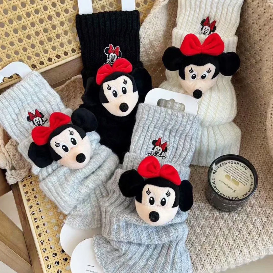 卡通刺绣米奇米妮中筒袜套女秋冬可爱超萌立体玩偶潮袜套