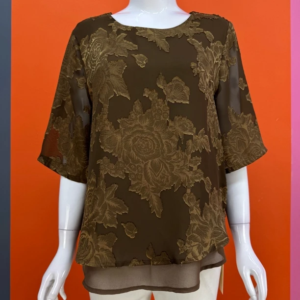 妈妈夏装超薄清凉衬衫圆领宽松原色提花中老年女装打底衬衣上衣