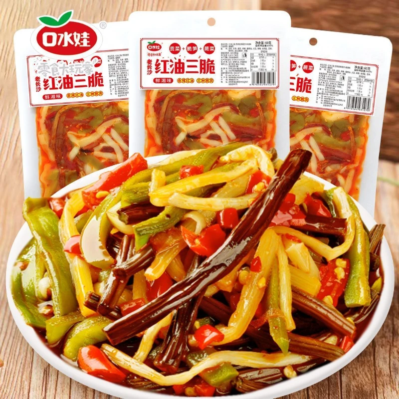 口水娃红油三脆60g网红休闲零食贡菜脆笋蕨菜下饭菜即食食品小吃