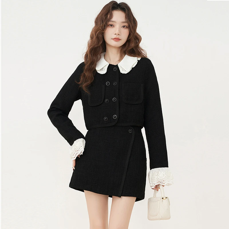 【两件套】【有里布】法式小香风外套两件套新款别致半身裙套装D0158