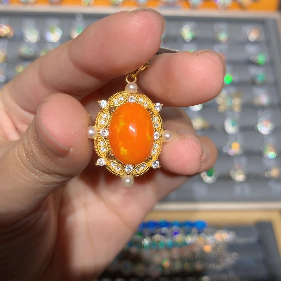 银S925镶嵌欧泊欧泊吊坠y