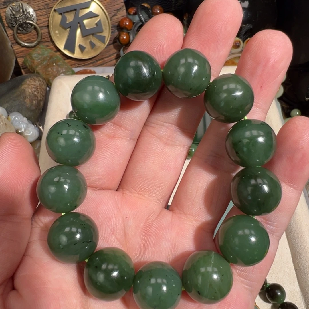 和田玉（碧玉）未镶嵌手串新疆碧玉饰品级爆油16mm 早场福利