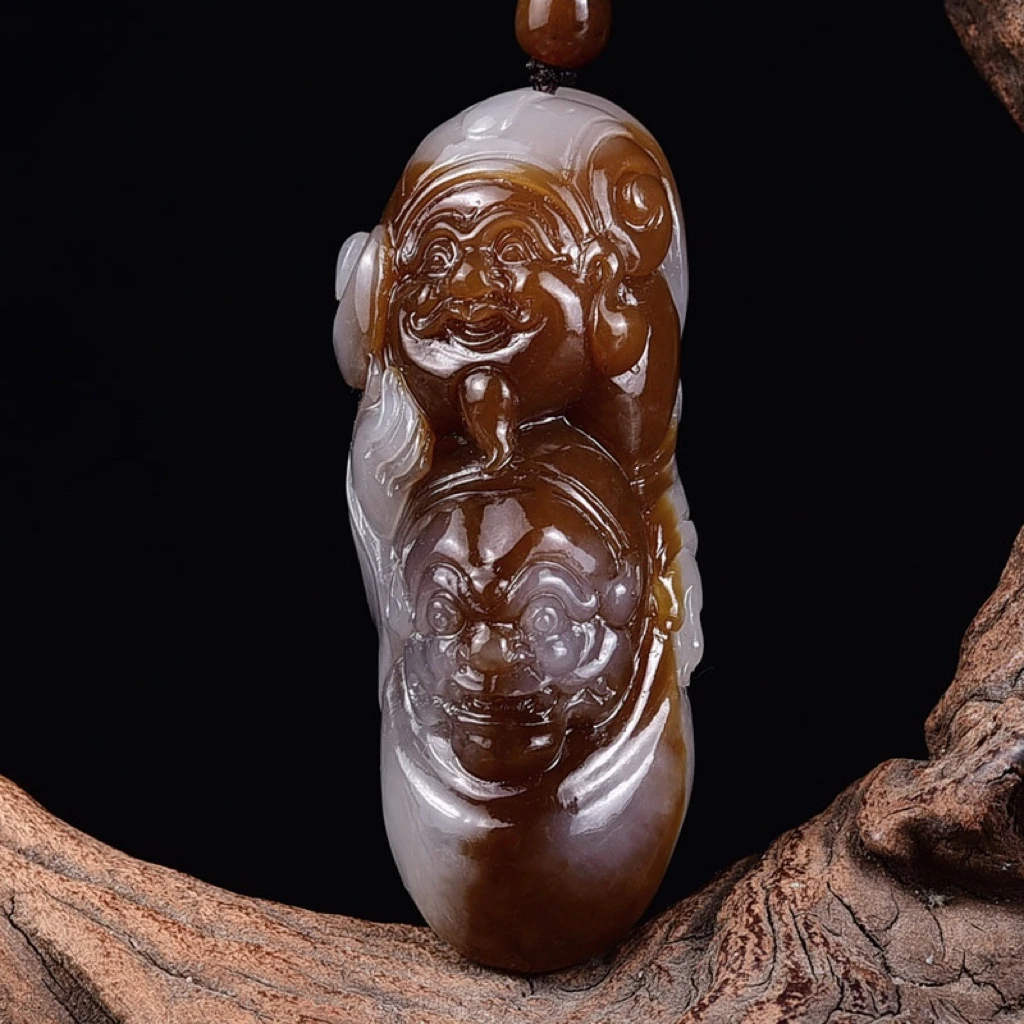 天然和田玉俏色财爷吊坠