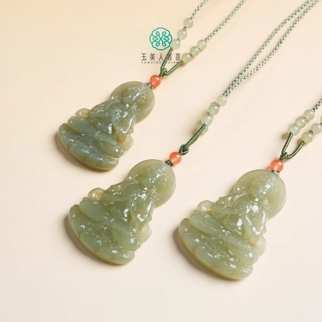 石惑珠宝~和田玉度母吊坠约49*34mm^多样性发一/配绳