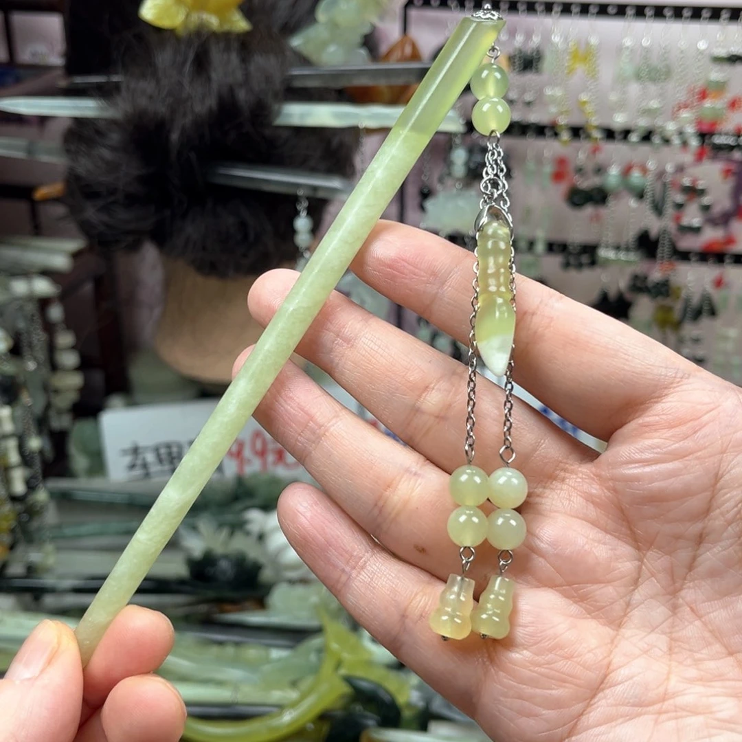 岫玉未镶嵌发饰长度16.5厘米左右