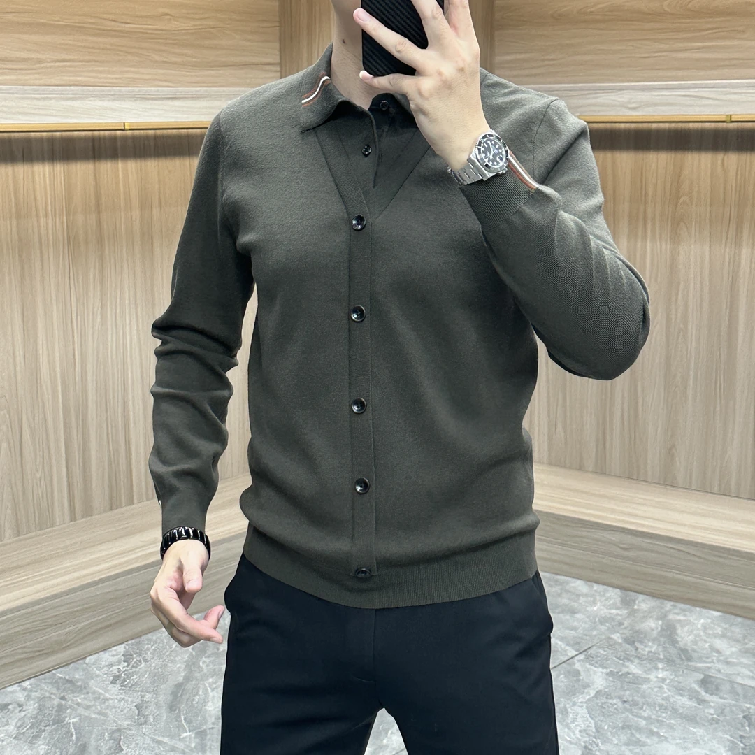 【含绵羊毛】假两件毛衣男士新款商务休闲Polo领针织衫GK6136