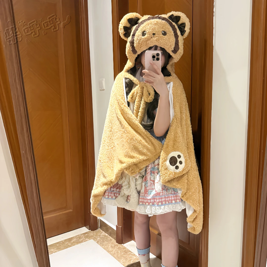 【兔熊毛毯】柴呼呼lolita熊毛毯披肩法兰绒沙发盖毯生日礼25136