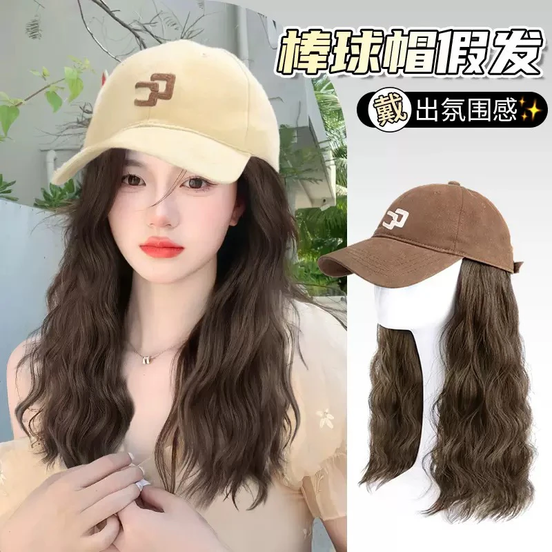 【CC标鸭舌帽帽子假发一体式假发女款羊毛卷简约百搭棒球帽