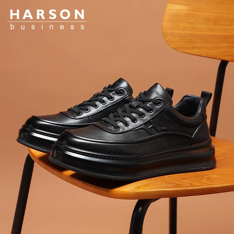 哈森Harson男鞋春秋季新款厚底软底内增高板鞋潮流时尚百搭休闲鞋