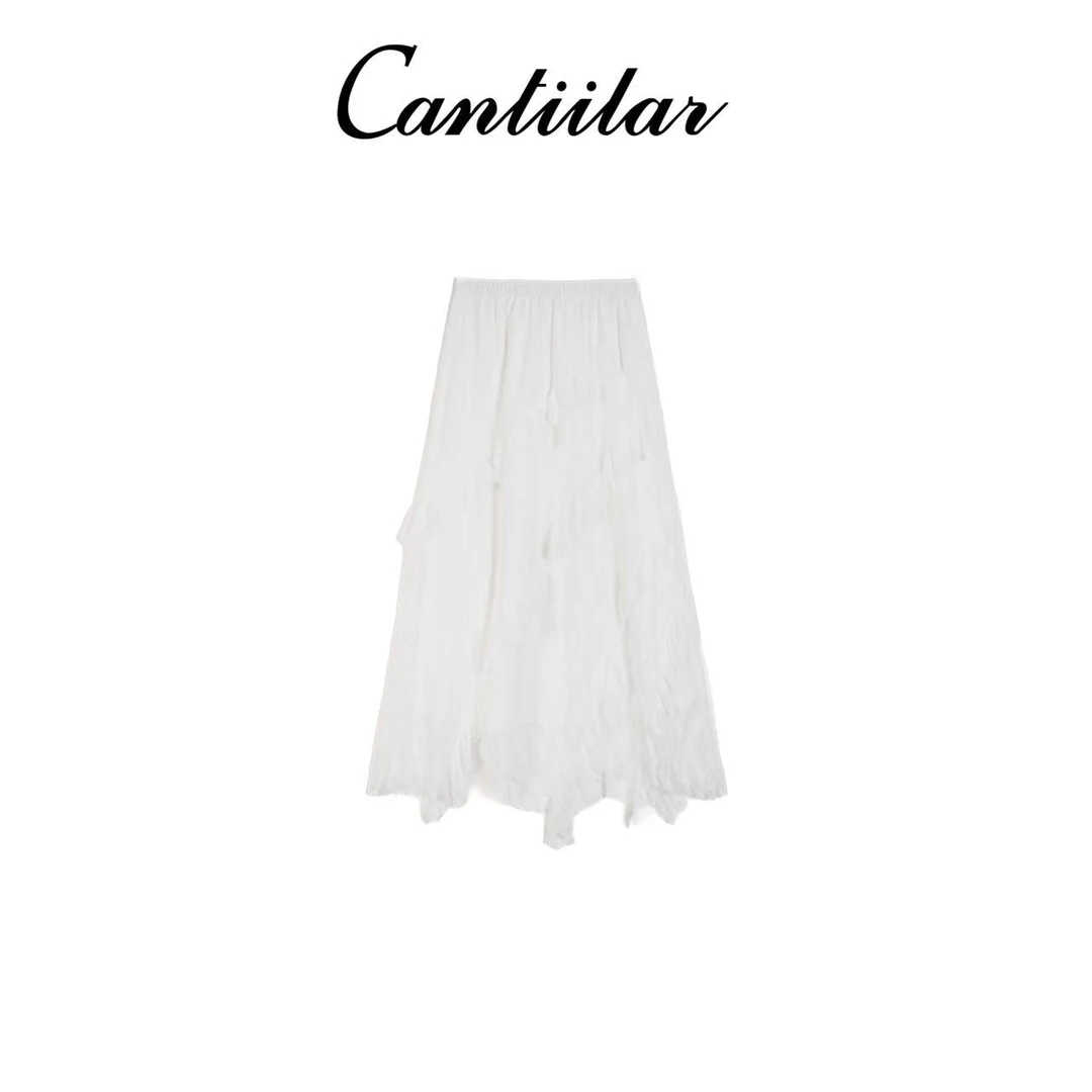 CANTIILAR “仙女裙”不规则蕾丝白色半身裙 Z253001