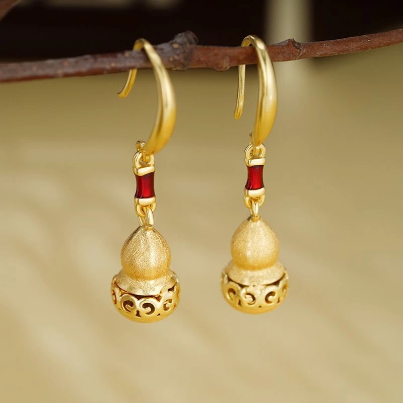 铜合金耳饰 新中式葫芦拉丝耳坠  小众轻奢高级感独特耳饰