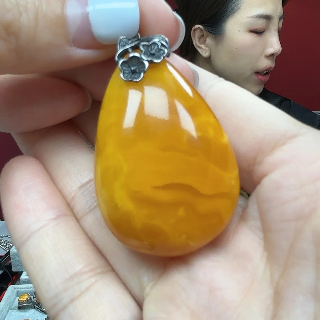 琥珀裸石银S925镶嵌12吊坠