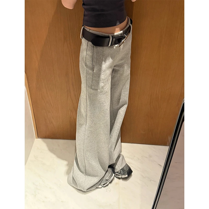 Tomatosister  显瘦侧分割线阔腿卫裤韩版低腰宽松阔腿微喇休闲裤