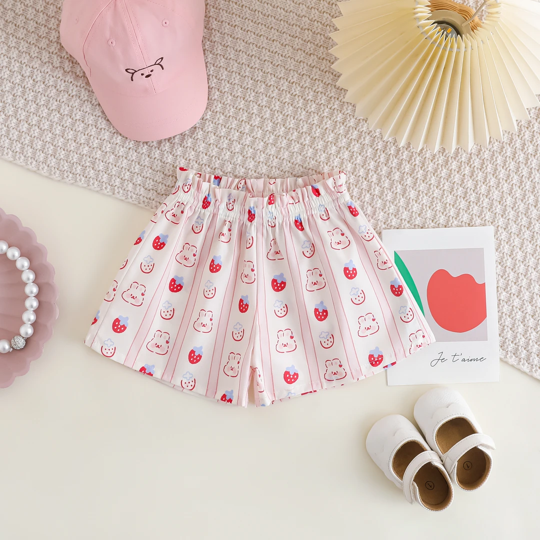 女童多巴胺纯棉A类短裤夏季花苞腰薄款碎花洋气