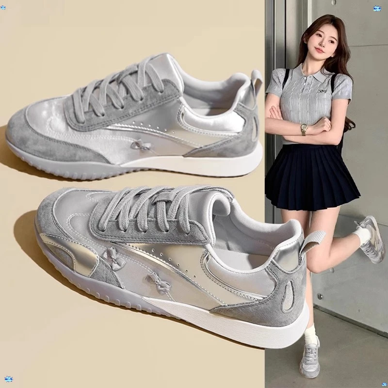 香港百搭银色绸缎芭蕾德训鞋女2025夏设计感蝴蝶结真女士芭蕾德训