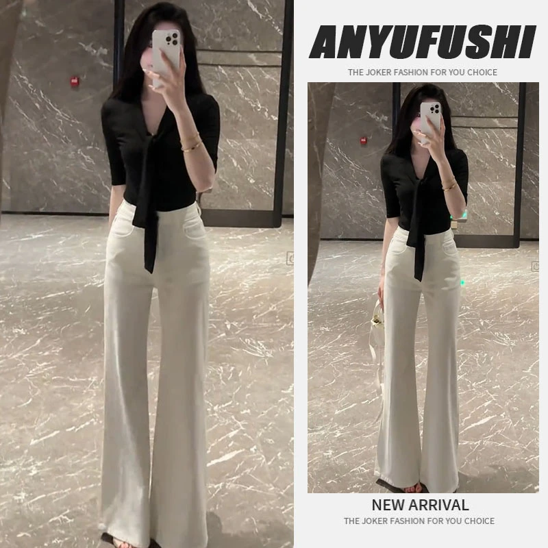 夏季穿搭一整套2025新款韩系气质高级感v领上衣高腰牛仔裤两件套