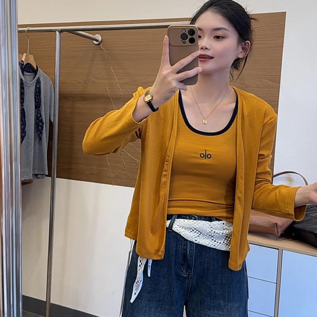 秋季新品 olo背心+开衫两件套套装 百搭显瘦长袖上衣女