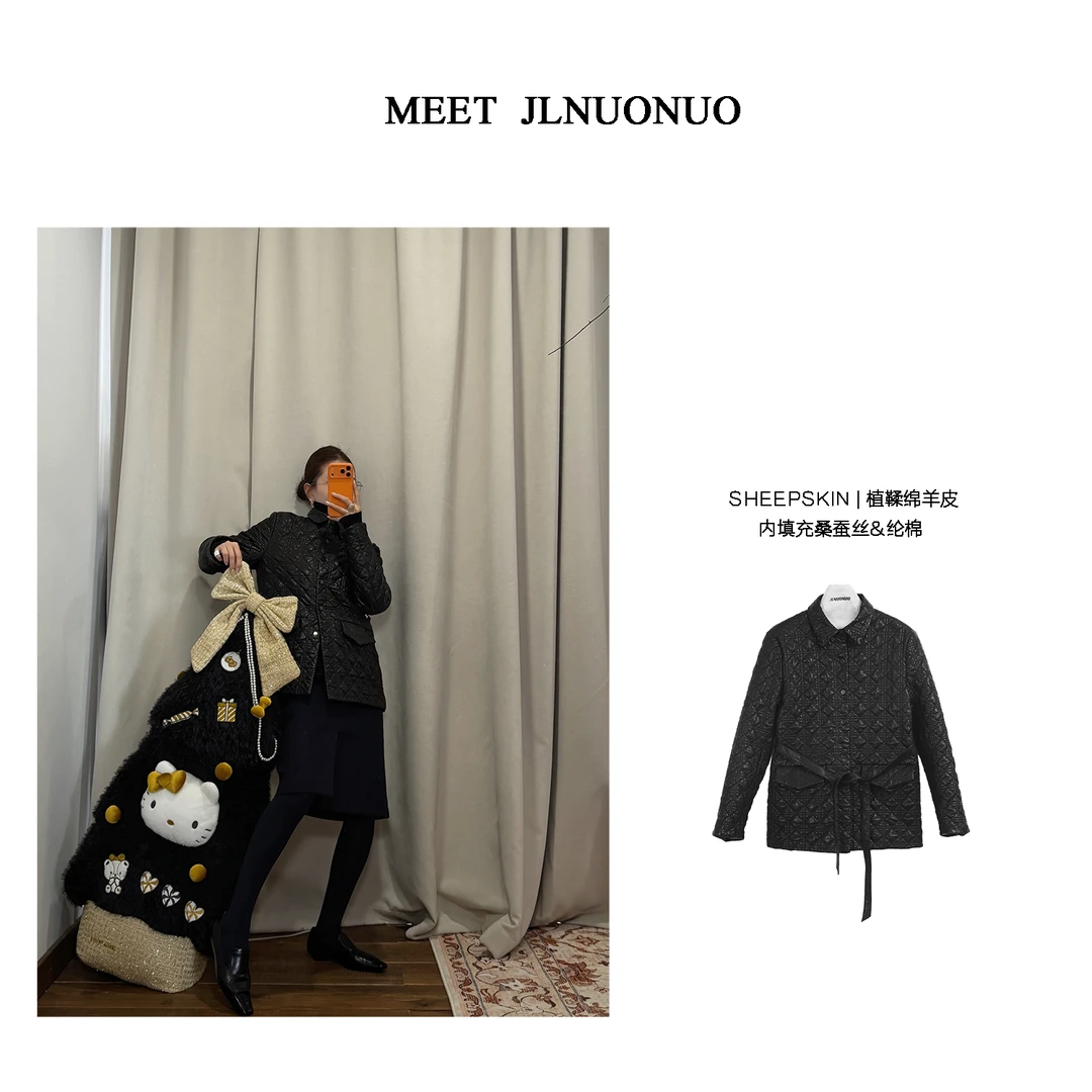 JLNUONUO    [小迪]精致女主老钱车格丝棉植鞣羊皮衬衣