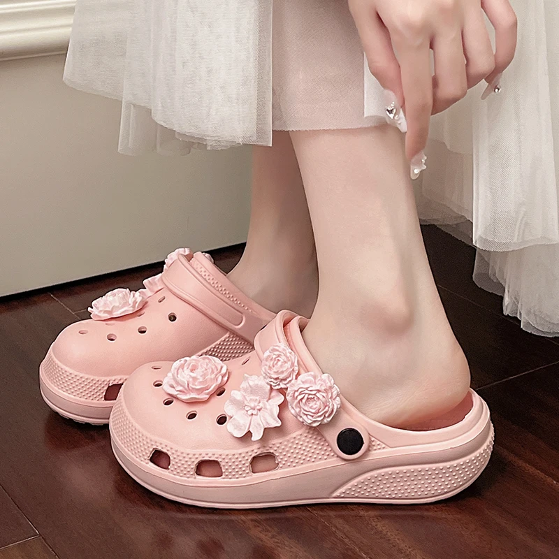 泡芙花束洞洞鞋女夏季新款外穿网红甜美eva踩屎感防滑包头凉拖鞋