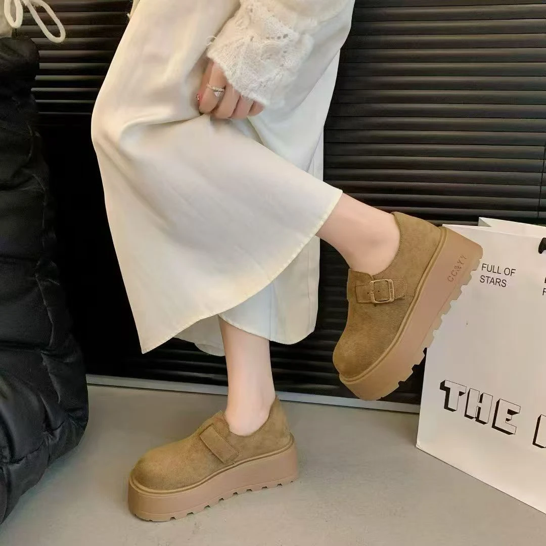 时尚百搭一脚蹬秋季单鞋软底松糕鞋复古休闲圆头平底中跟舒适厚底