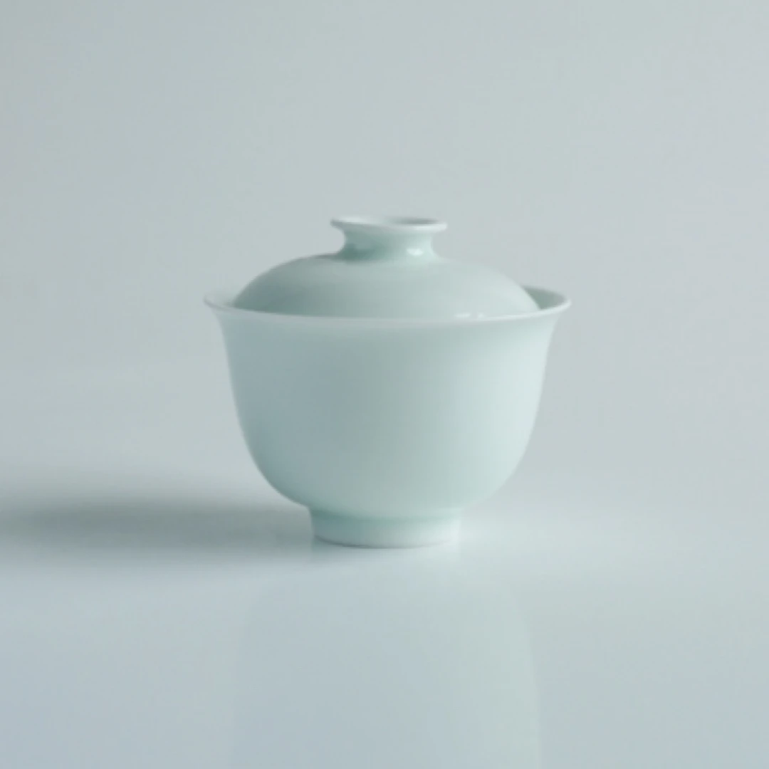 景德镇全手工单色釉 影青釉二才盖碗