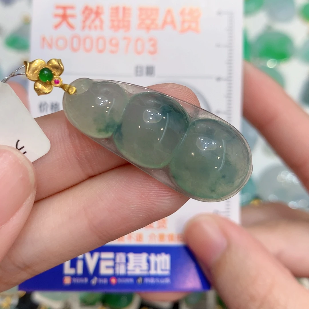 翡翠18K金镶嵌颈饰豆子