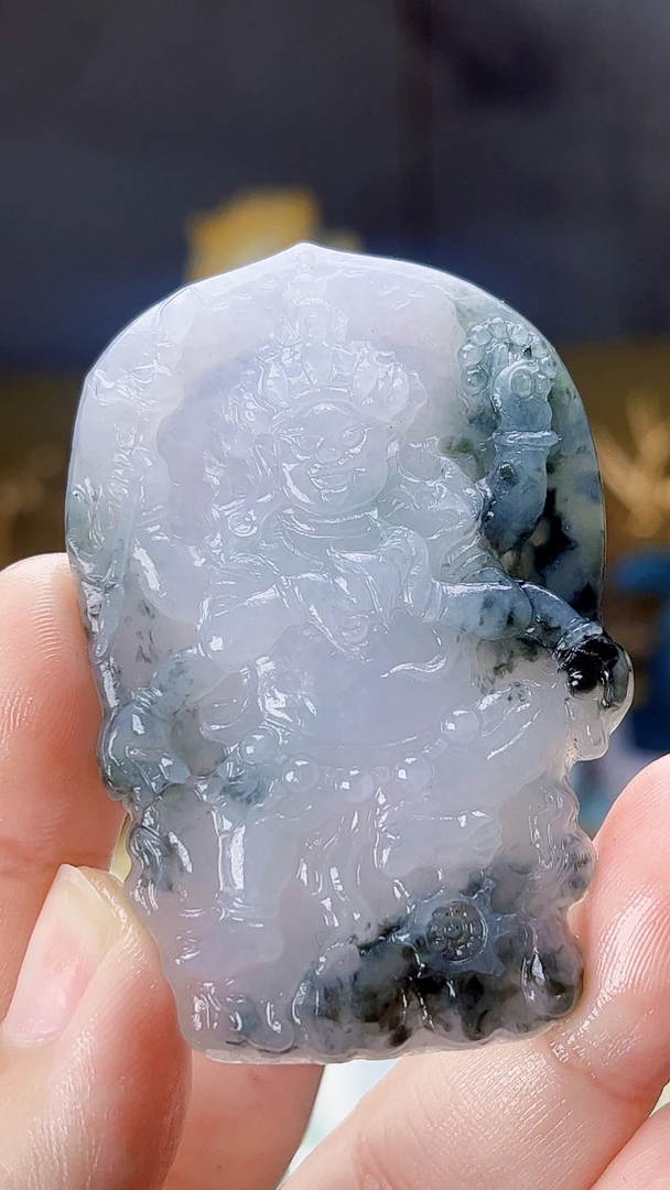 【新春好物】天然缅甸翡翠冰乌鸡大黑天毛货需抛光尺寸59.8x39x6.8