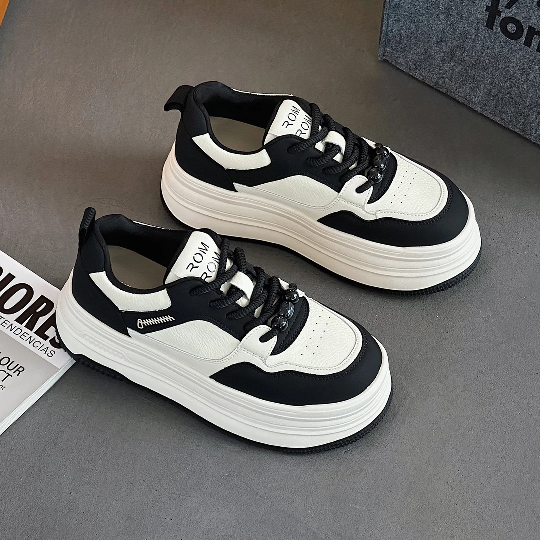 黑白拼色厚底小白鞋女2025新款爆款增高松糕鞋ins潮韩版休闲板鞋