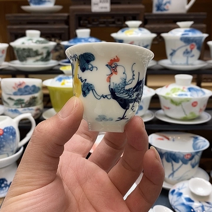 手绘微瑕公鸡杯2只