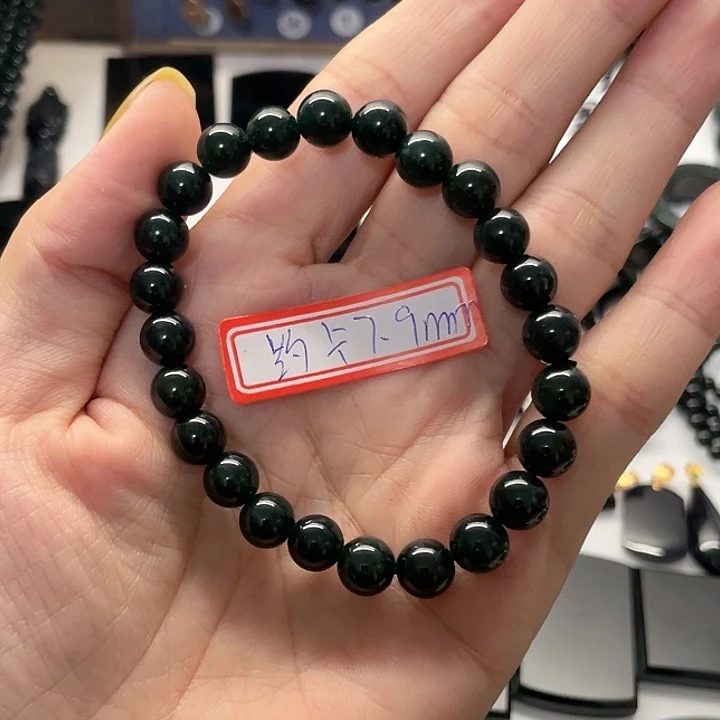 喜***少翡翠未镶嵌手链墨翠手链卡7.9mm