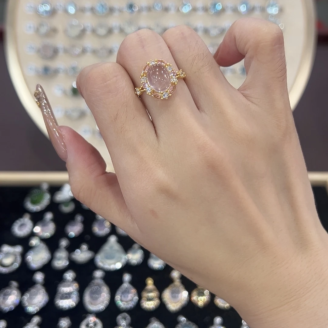 芙蓉石银S925镶嵌戒指