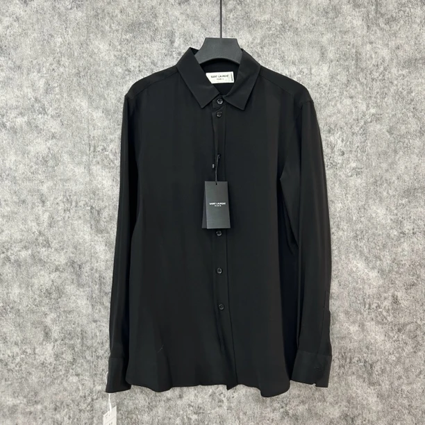未使用 YSL/圣罗兰 圣罗兰黑色真丝工服衬衫