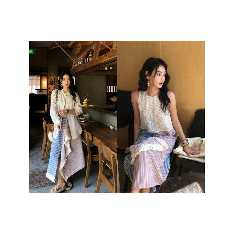 【3折断码 闭店福利】多巴胺蕾丝拼接不规则提花挂脖连衣裙女
