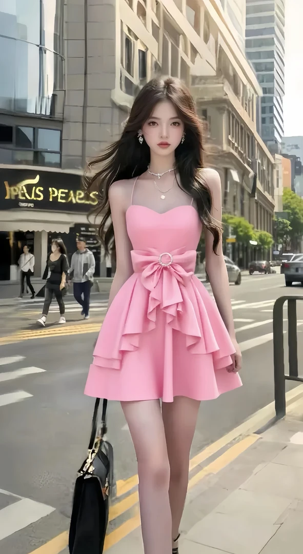 樱花粉辣妹吊带时尚纯欲修身显瘦收腰连衣裙性感小众设计感温柔