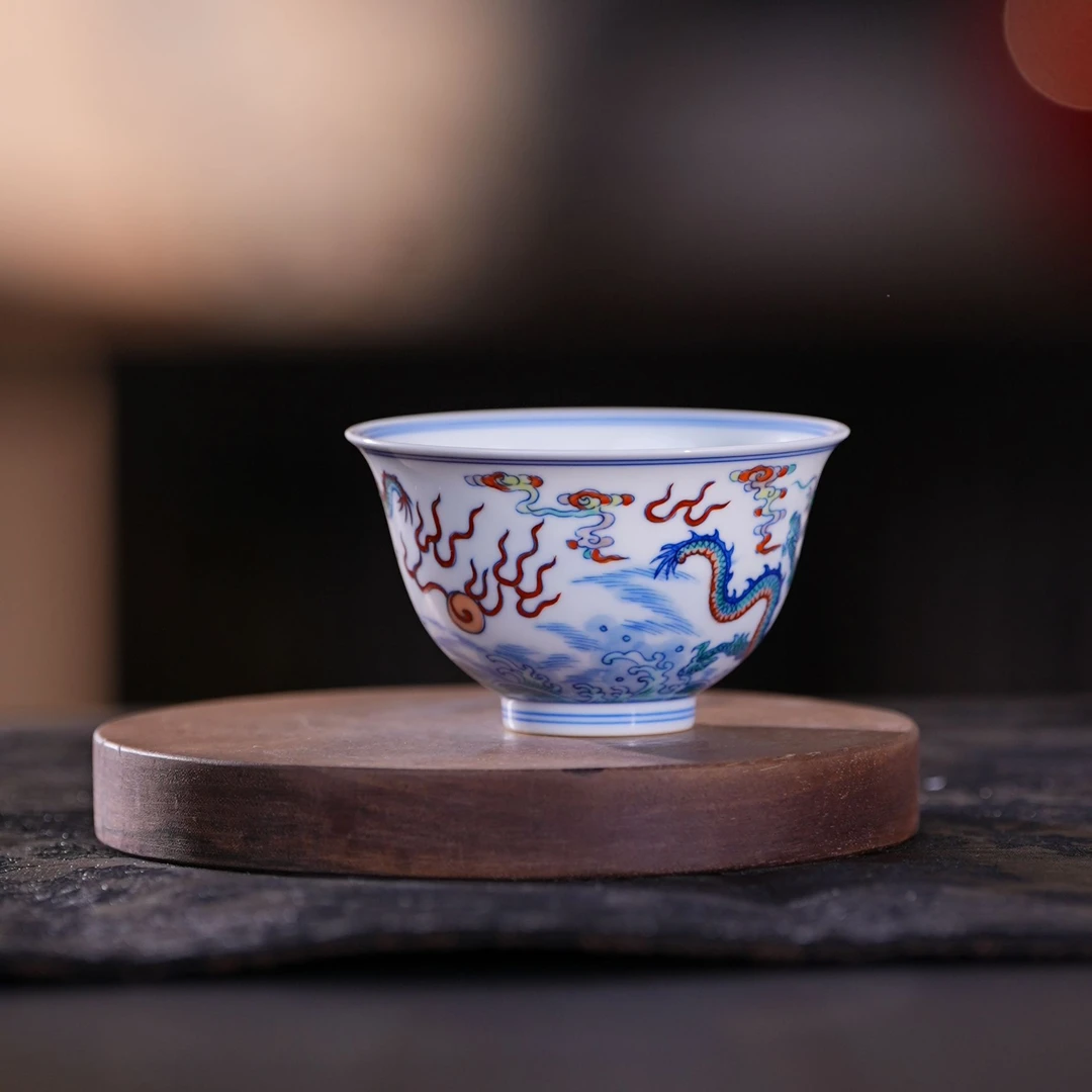 涂杏花丨斗彩双龙出海杯100ml |周大乐优选