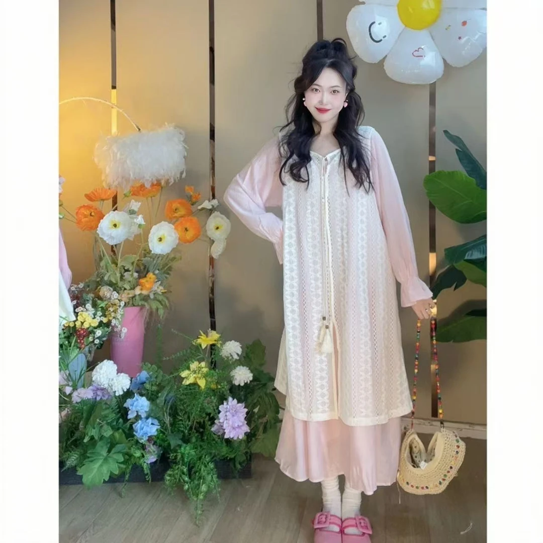 燃冉【江南美人】春夏韩版宽松甜美连衣裙时尚法式长款温柔连衣裙