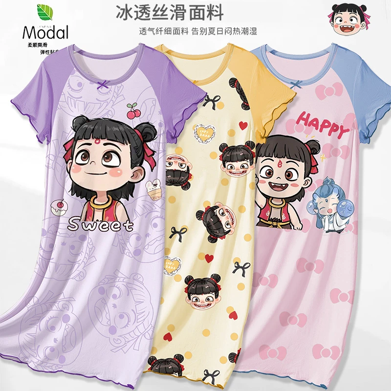 儿童睡衣薄款夏季中大童女童睡裙亲子母女家居服哪吒2025新款女孩