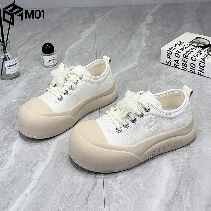 M01丑萌大头鞋春秋百搭小白鞋女2025新款厚底可爱面包鞋增高鞋子