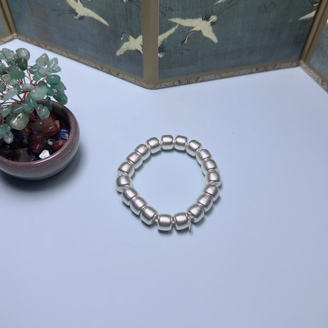 足银手镯 实心老型桶珠手链（贝贝严选）