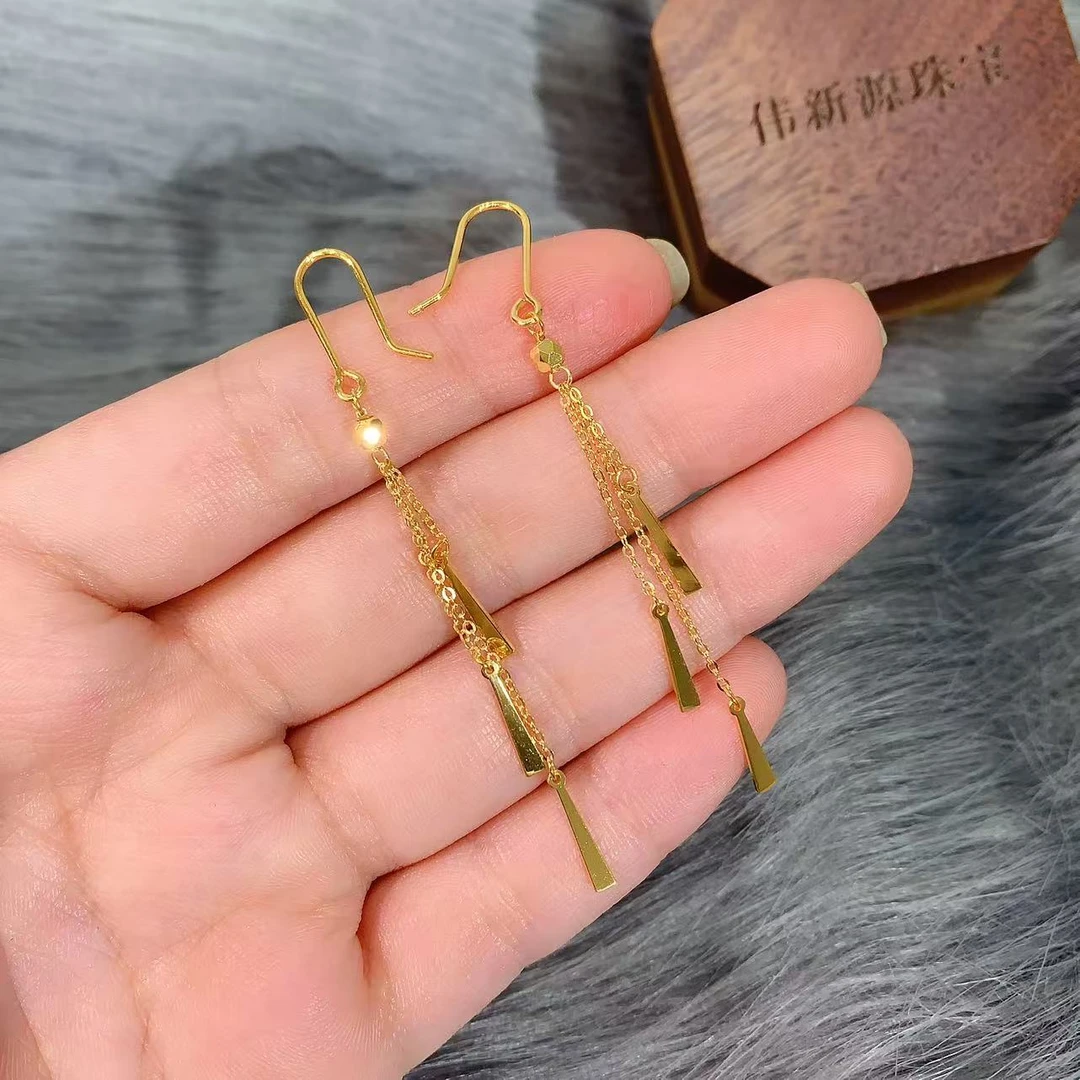 【伟新源】足金999 5G工艺 优雅流苏耳钩2.54克